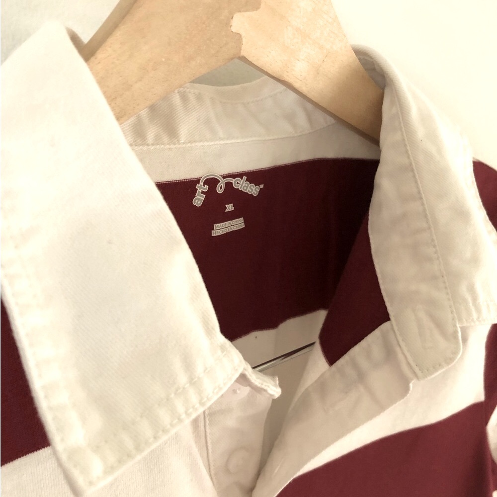 Warm Red and White Striped Rugby Collared Shirt Dress - Art Class